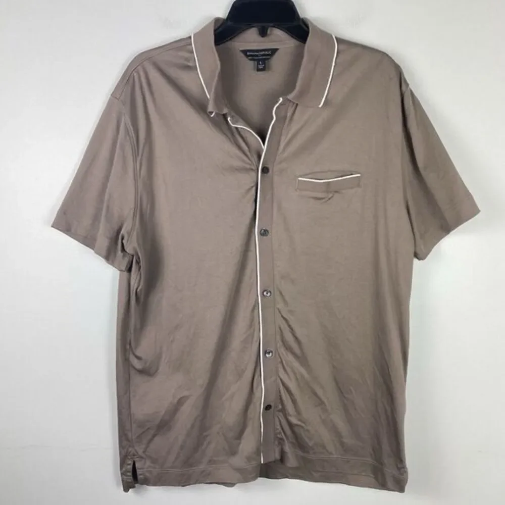 Banana Republic Knit Mens Polo Sz L Brown Preppy Classic Old Money